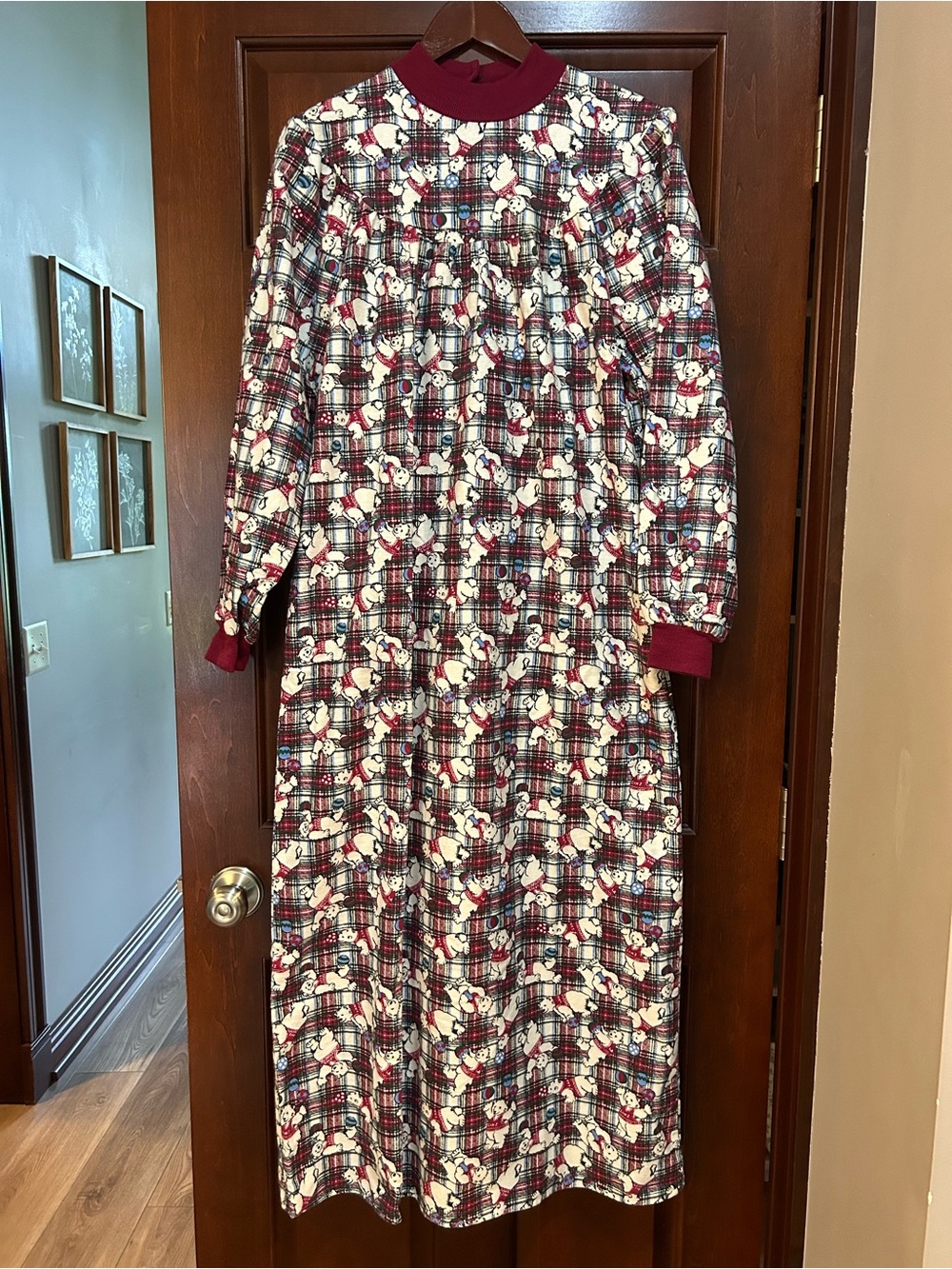 Vintage 90s Lanz of Salzburg Teddy Bear Plaid Cotton Nightgown Dress